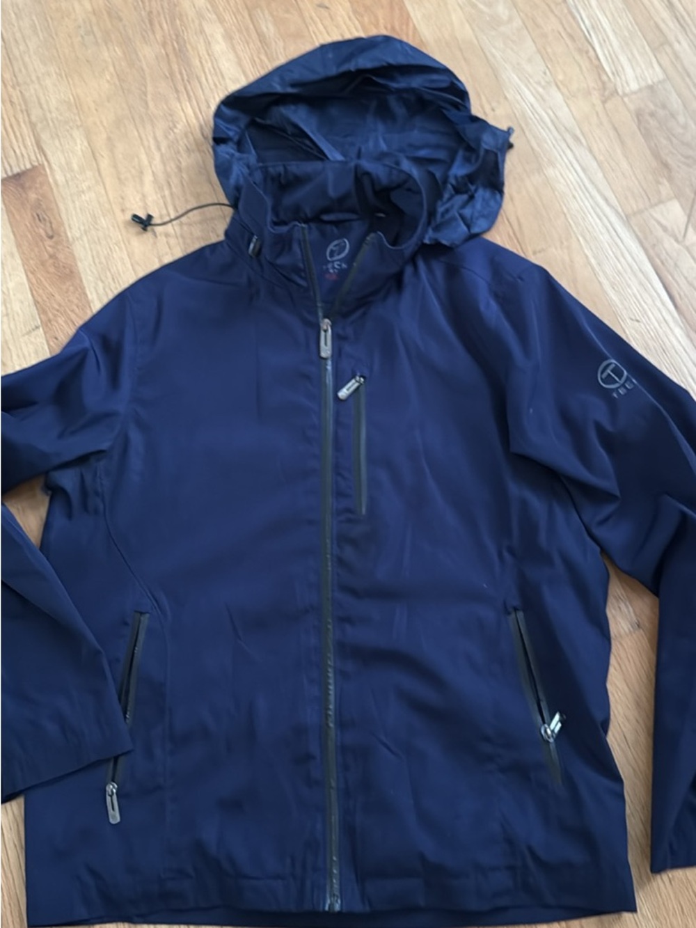 Men's Navy rain windbreaker Hooded Jacket size medium